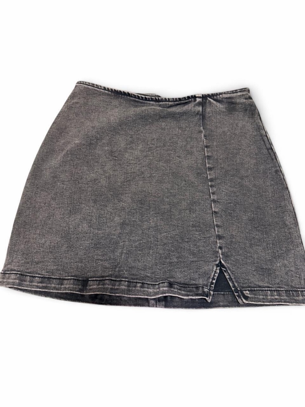 Charcoal Wash Denim Mini Skirt with Front Notch